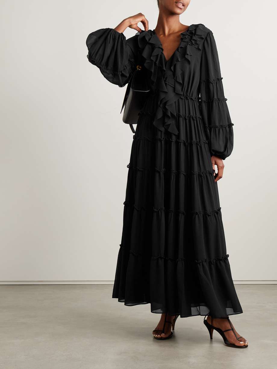 protea ruffled crepe de chine maxi dress