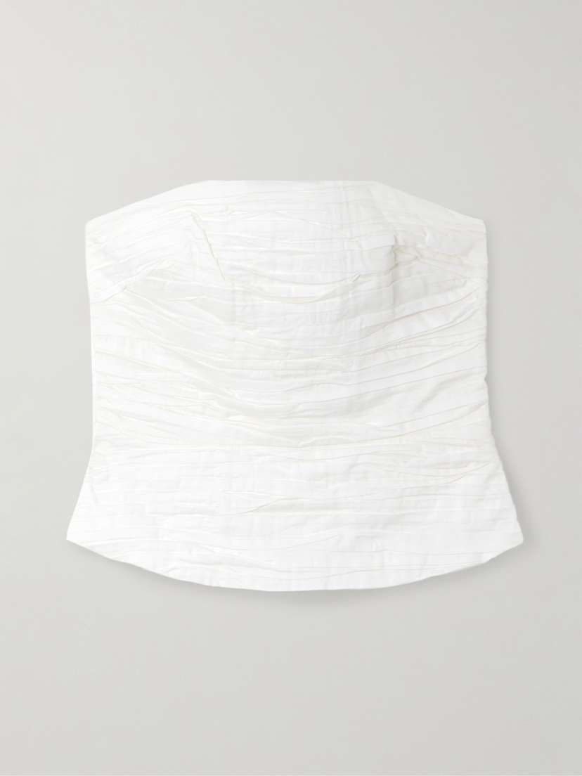 Aje Sunbeam Strapless Ruched Cotton-poplin Top