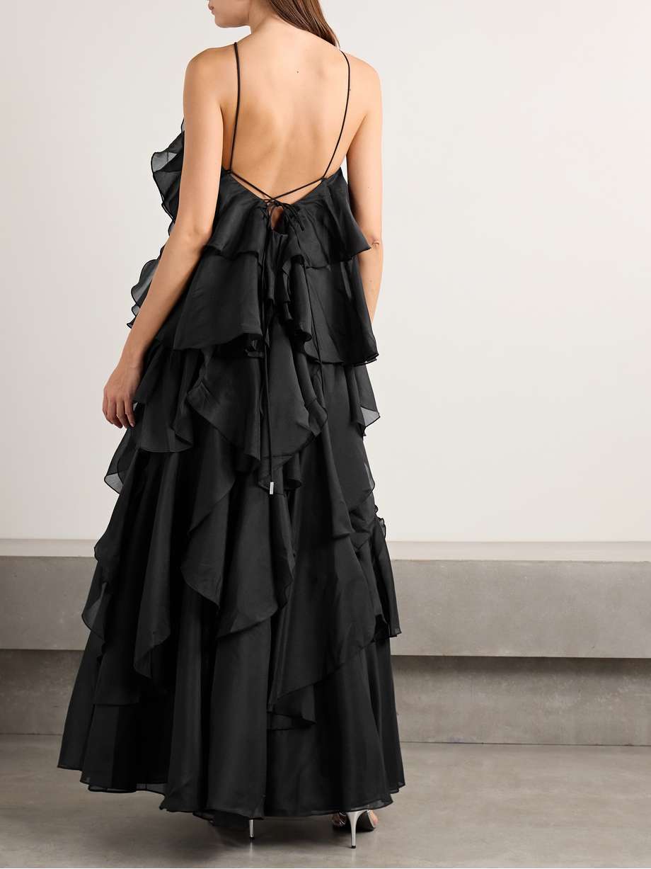 pandorea appliquéd ruffled organza gown