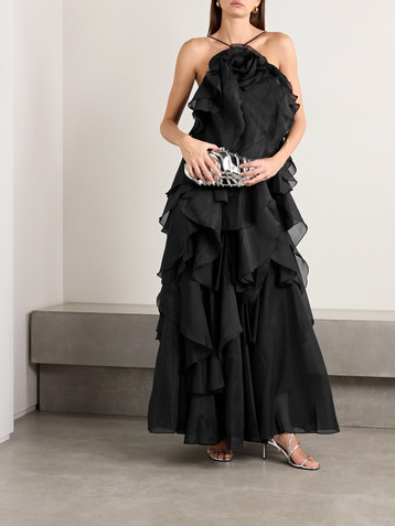 Aje Pandorea appliquéd ruffled organza gown