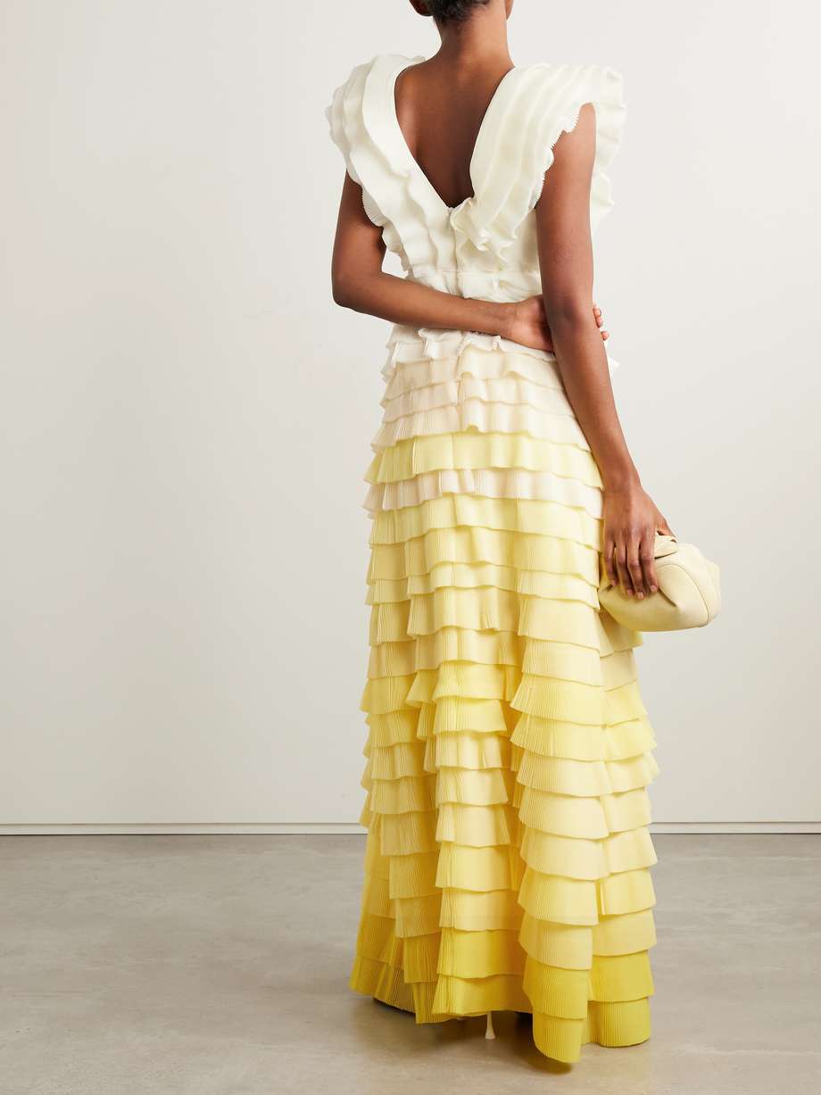 reflection ruffled ombré plissé-organza maxi dress