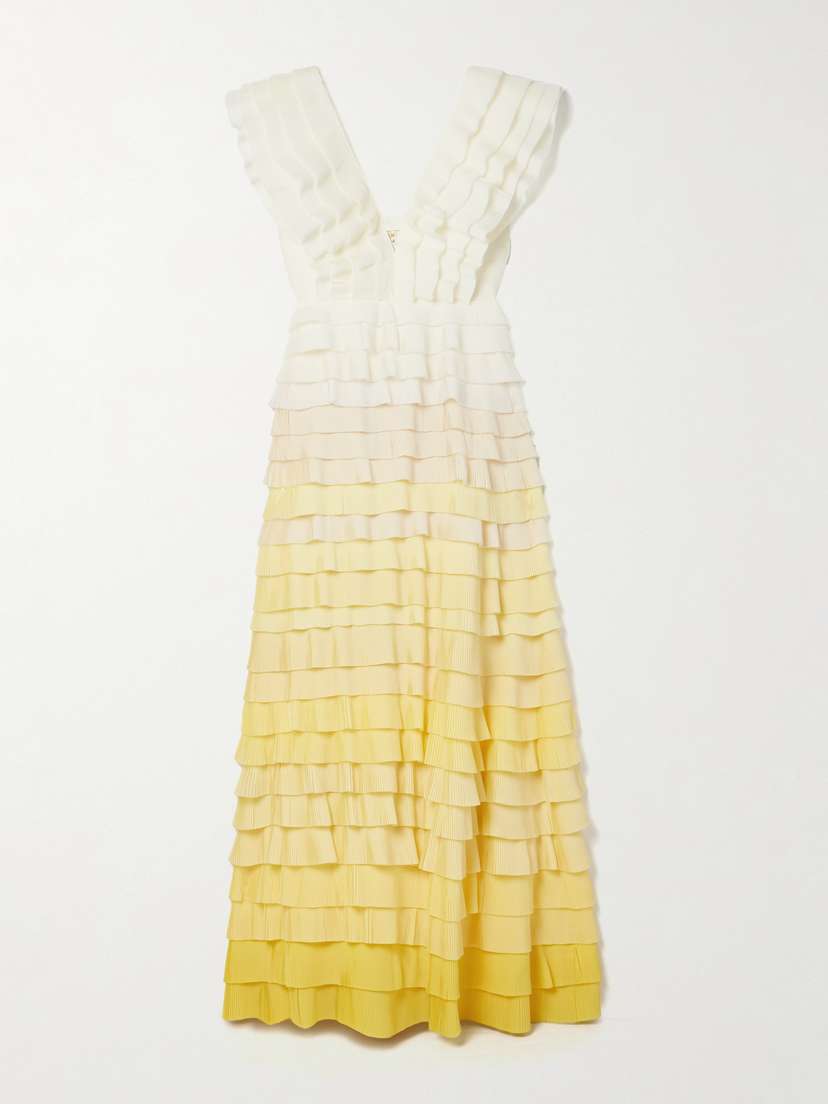 Aje Reflection Ruffled Ombré Plissé-organza Maxi Dress