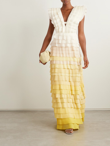 Aje Reflection ruffled ombré plissé-organza maxi dress