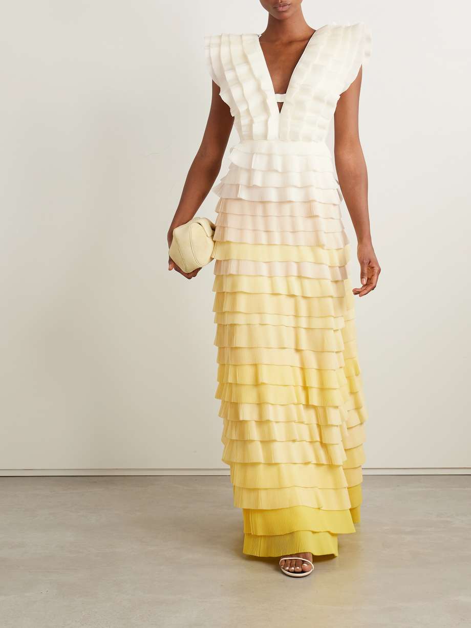 reflection ruffled ombré plissé-organza maxi dress