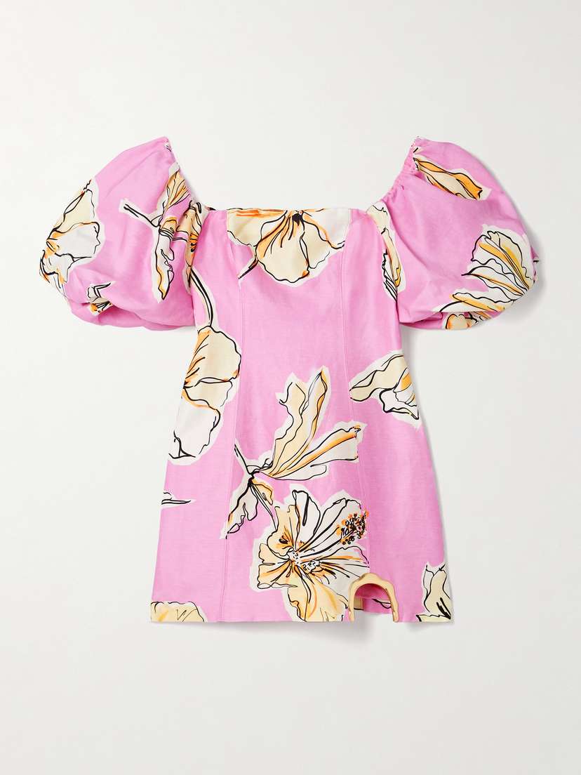 Aje Flourish Embellished Floral-print Linen-blend Mini Dress