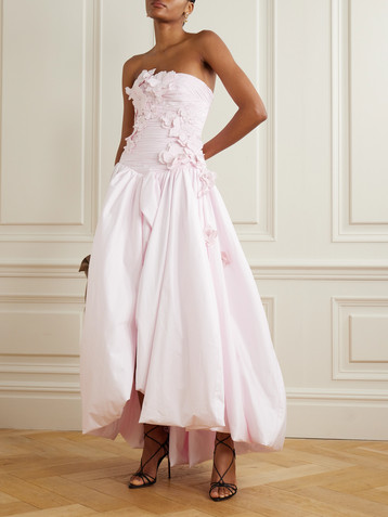 Aje Splendour strapless appliquéd gathered cotton-poplin gown
