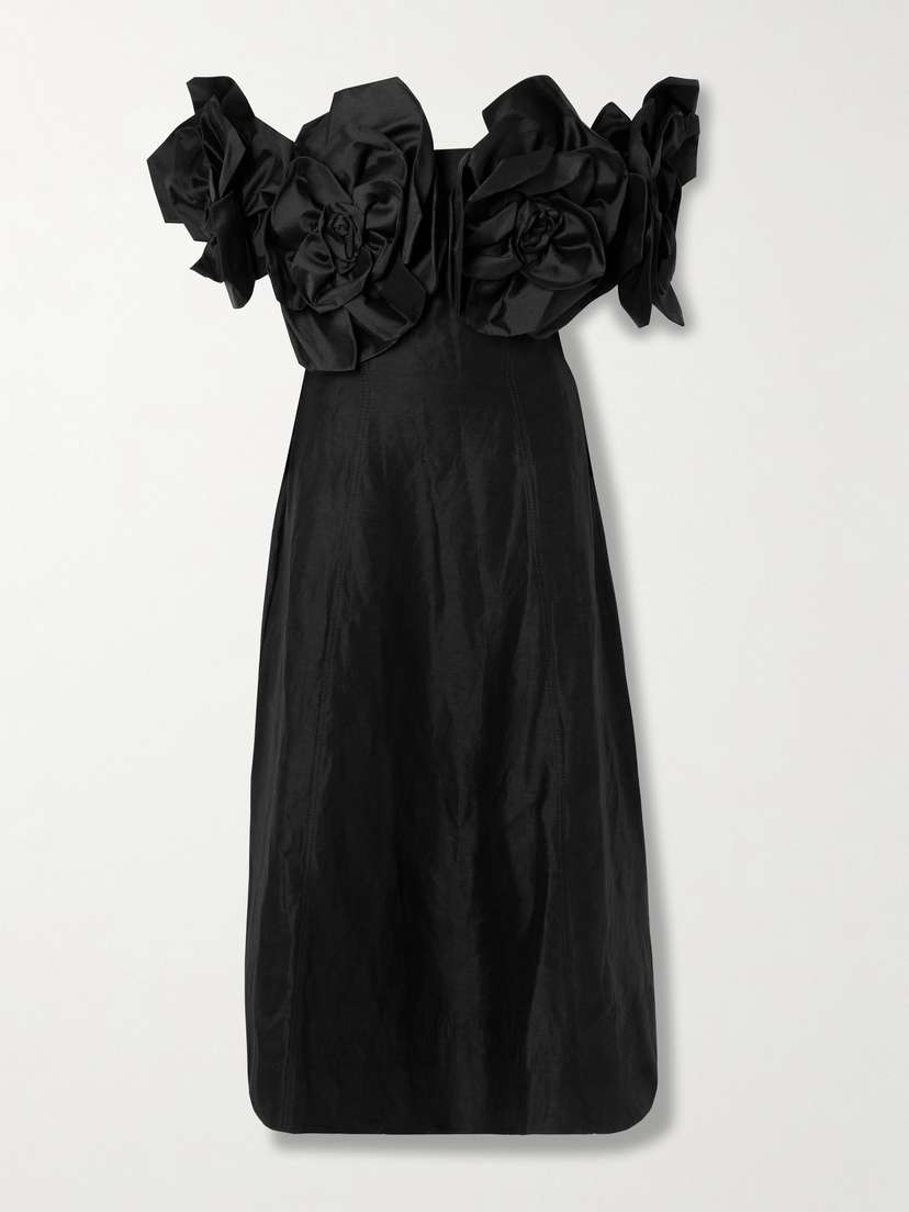 Aje Etta Appliquéd Off-the-shoulder Linen-blend Midi Dress