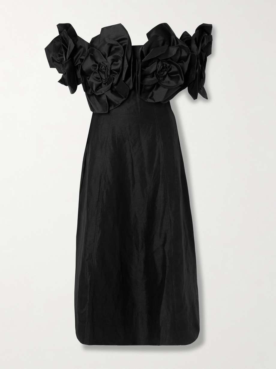 etta appliquéd off-the-shoulder linen-blend midi dress