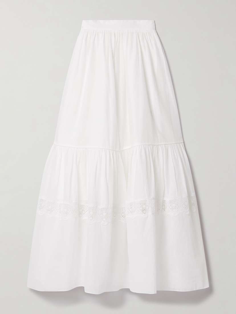 Aje Chant Crochet-trimmed Cotton-voile Maxi Skirt