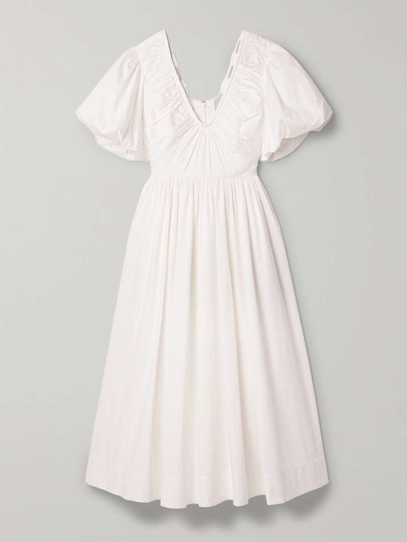 Aje Esmerie Gathered Organic Cotton-poplin Midi Dress
