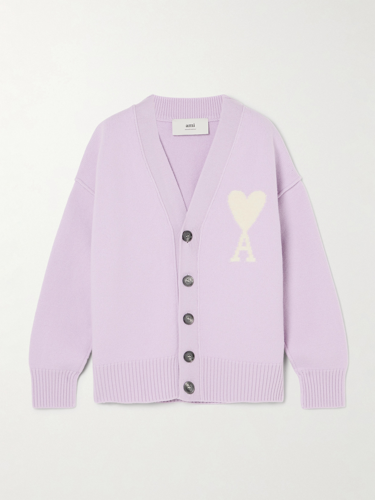 Ami Alexandre Mattiussi Adc Intarsia Wool Cardigan In Purple