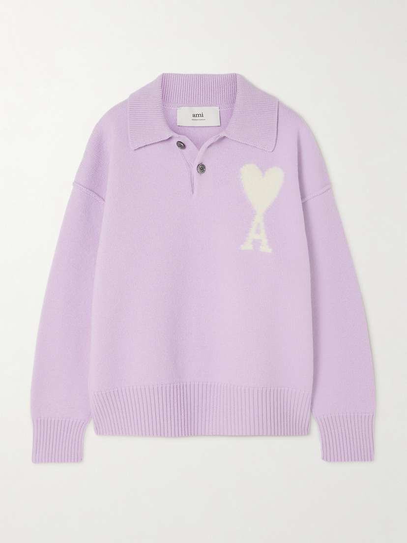 AMI PARIS Intarsia Wool Polo Sweater