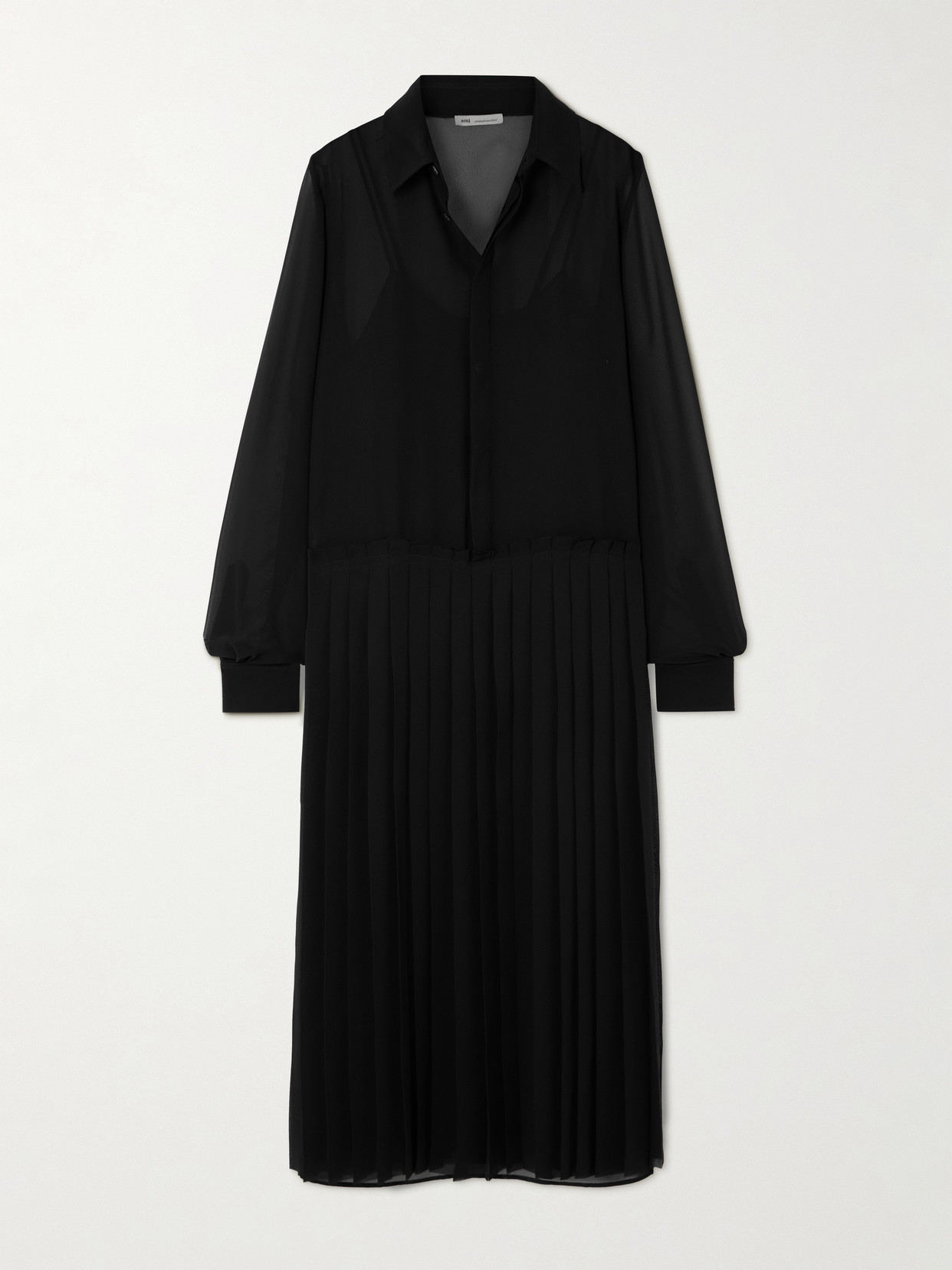 Ami Alexandre Mattiussi Pleated Crepe Midi Shirt Dress In Black