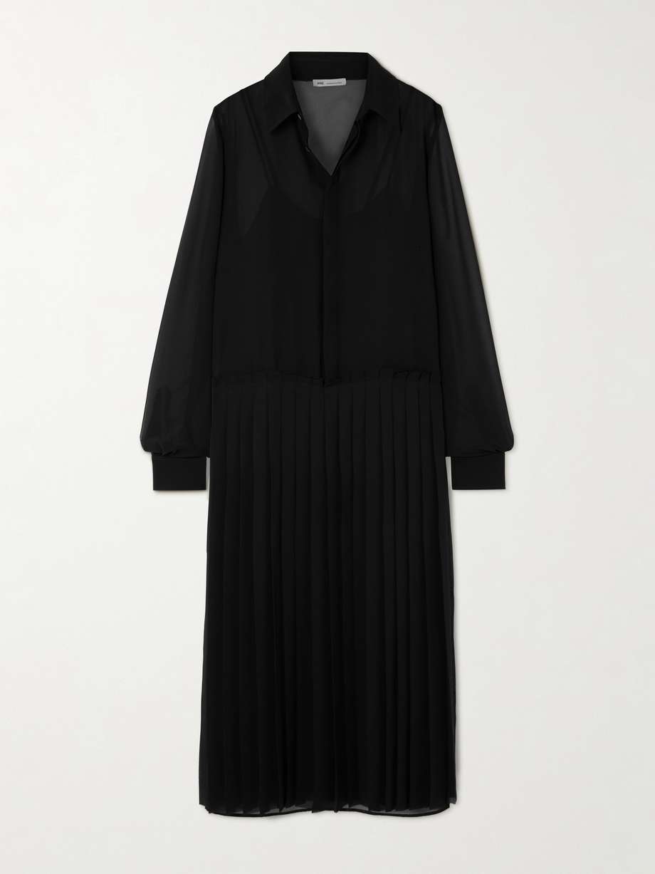 pleated crepe midi shirt dress