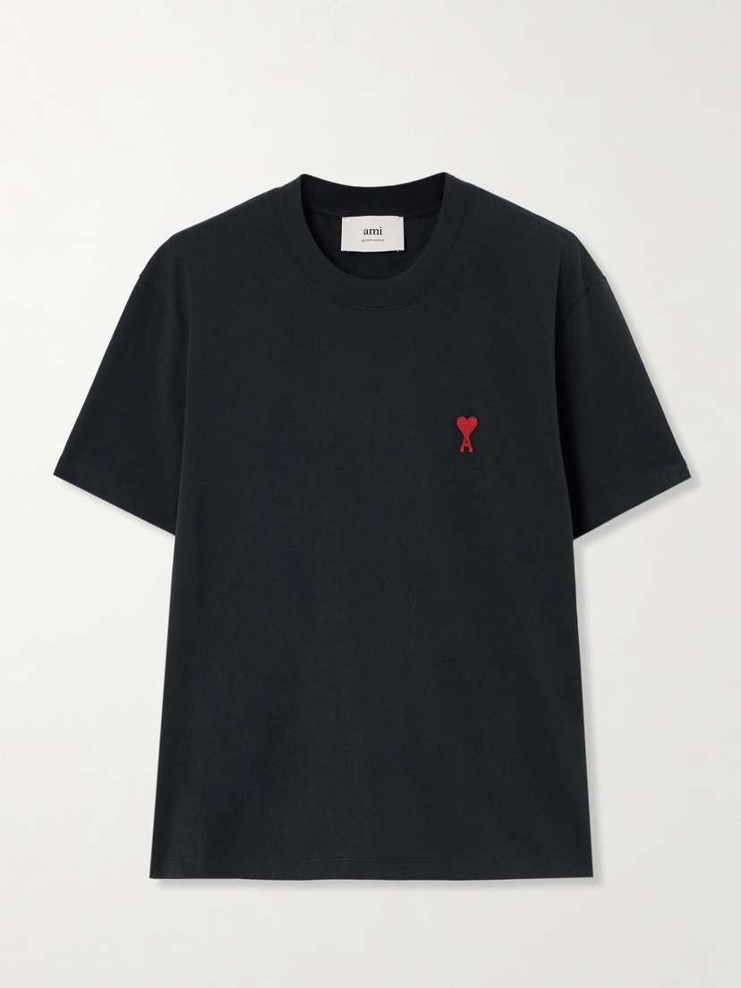 AMI PARIS De Cœur Embroidered Organic Cotton-jersey T-shirt