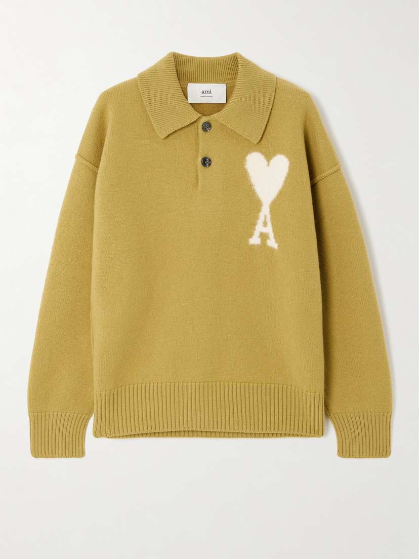 AMI PARIS Intarsia Wool Polo Sweater