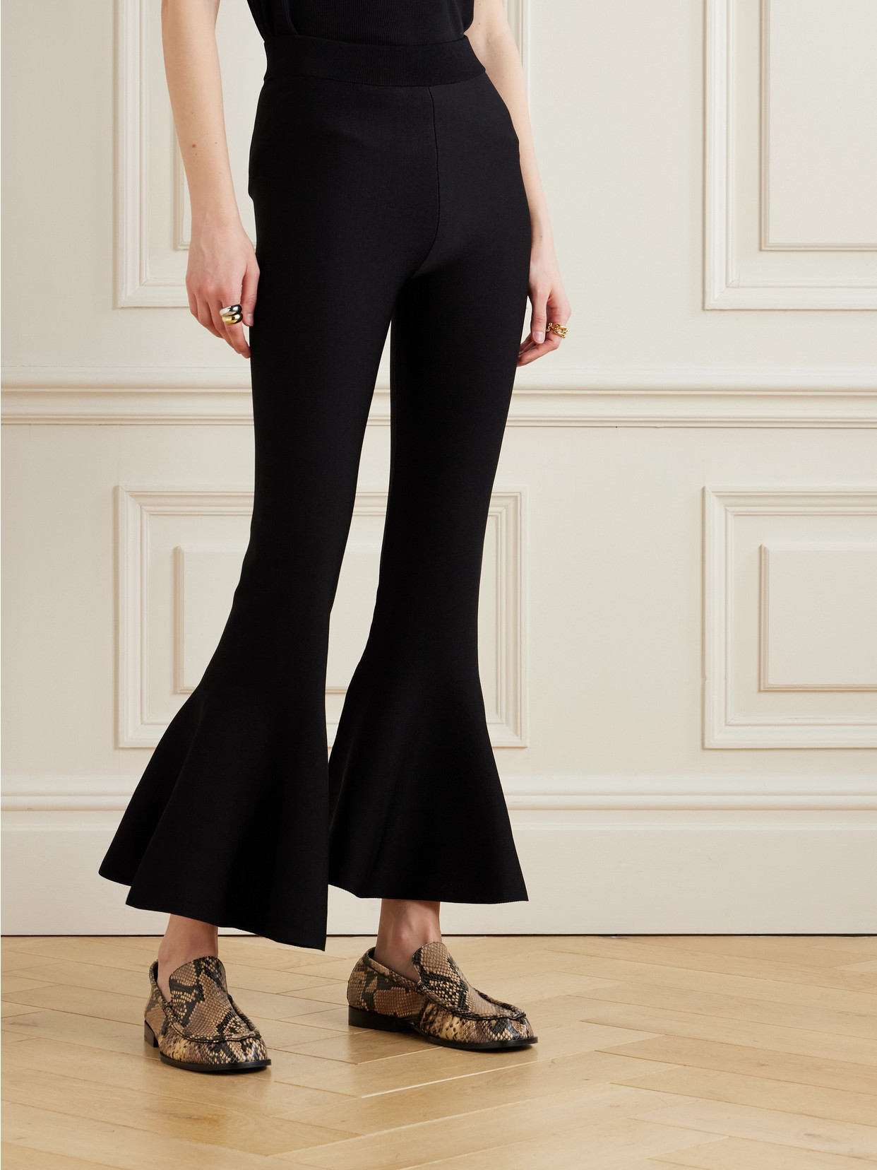 Ami Alexandre Mattiussi Godet Stretch-knit Bootcut Pants In Black
