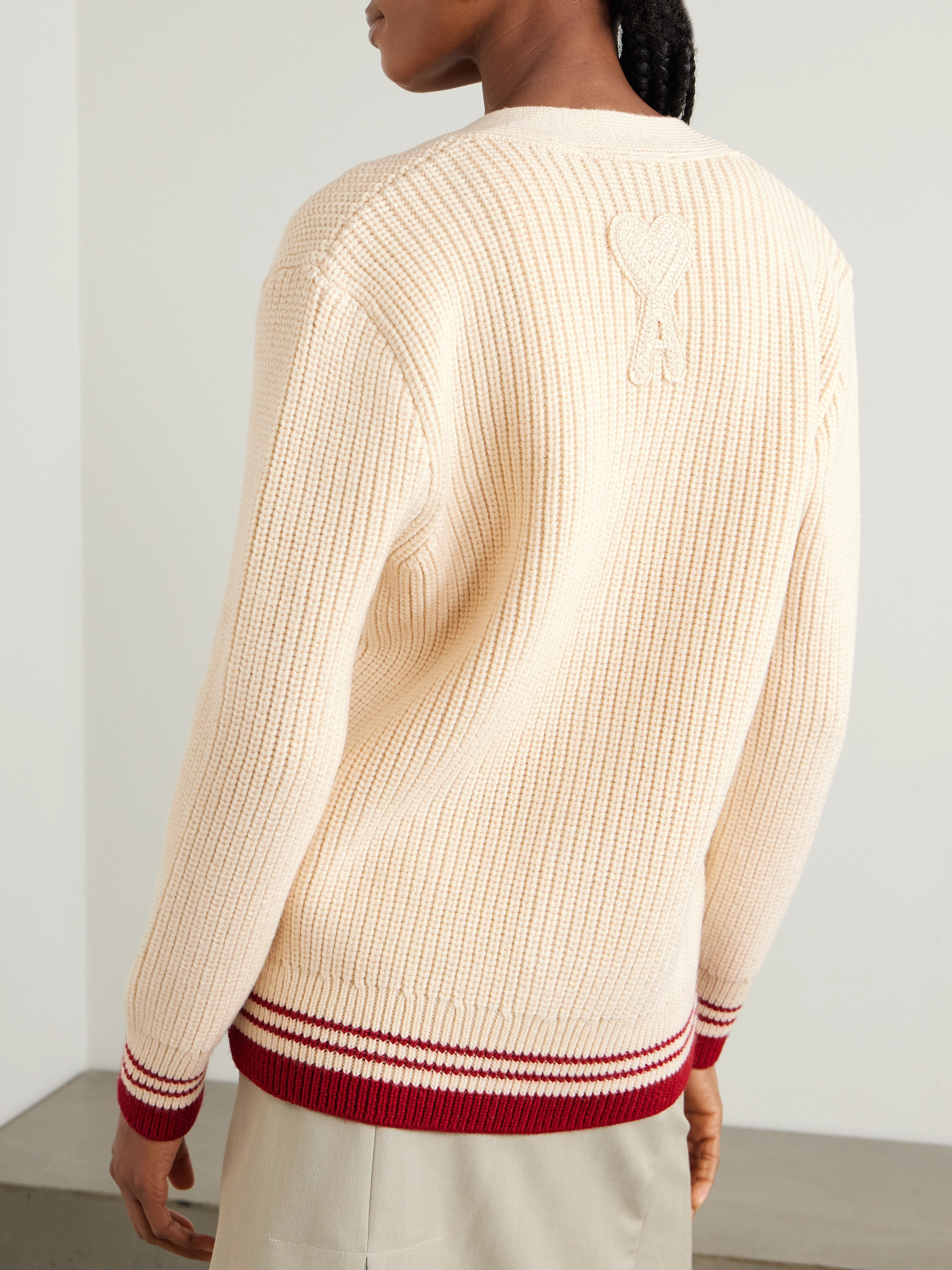 Ami Paris Striped ribbed wool cardigan