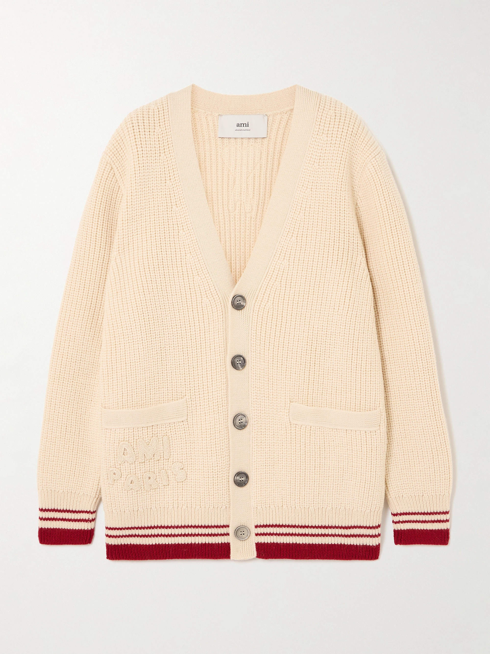 Ami Paris Striped ribbed wool cardigan
