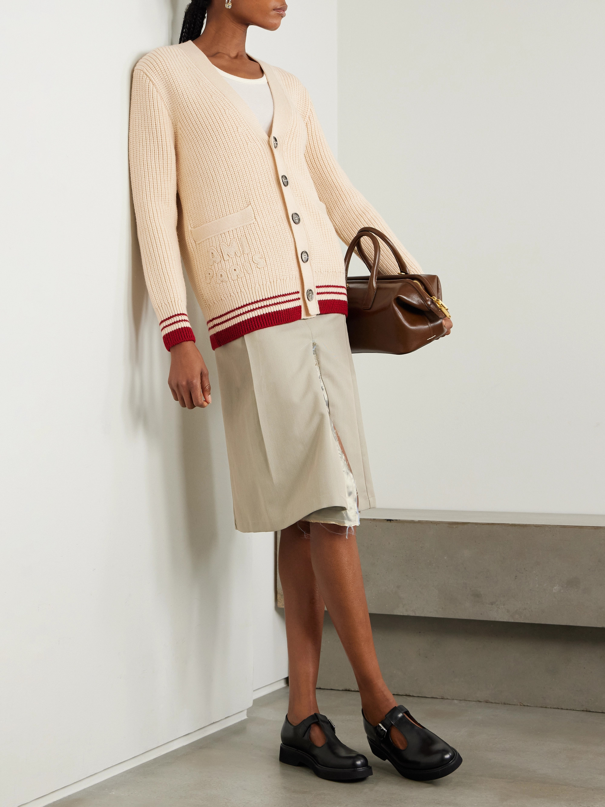 Ami Paris Striped ribbed wool cardigan