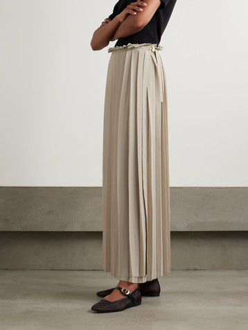 Ami Paris Belted pleated crepe maxi skirt