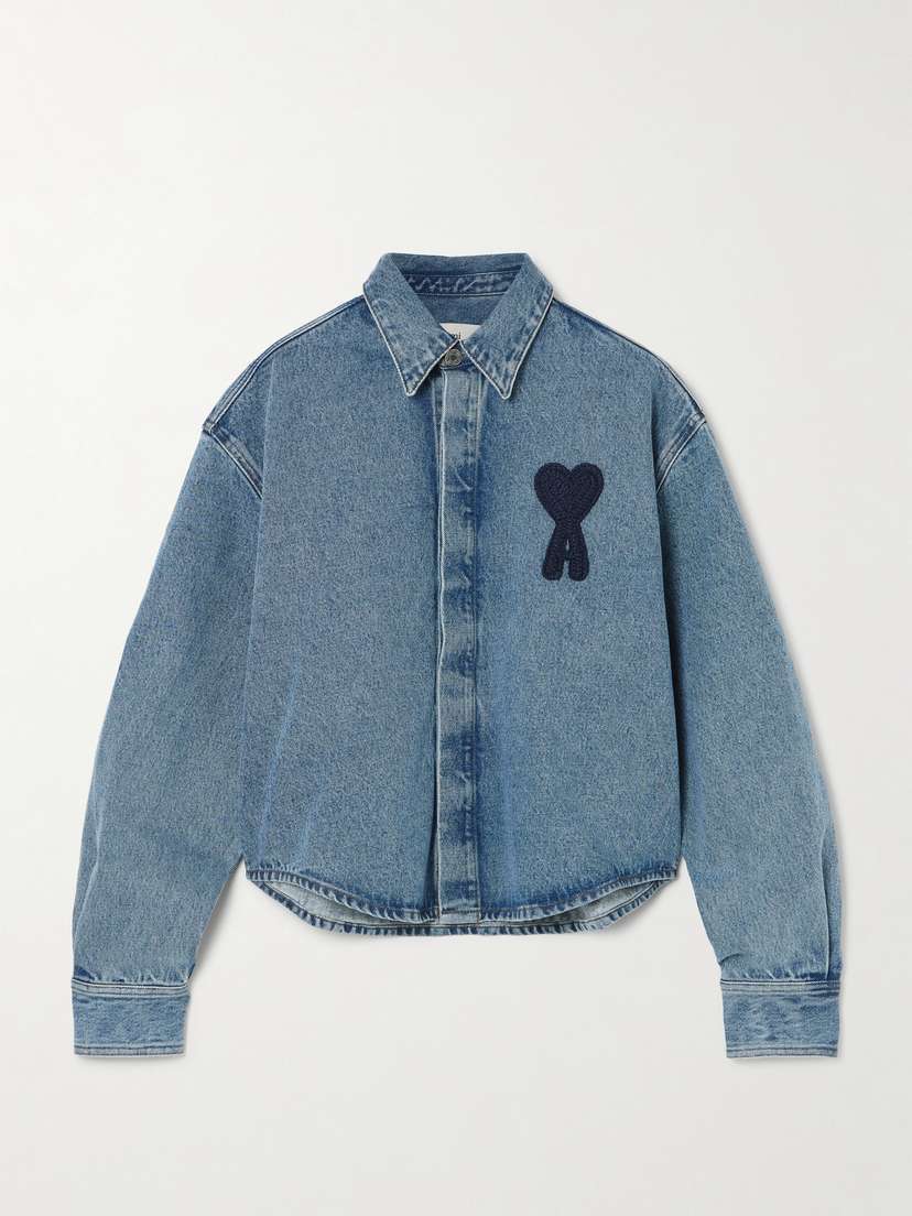AMI PARIS Adc Cropped Appliquéd Denim Shirt