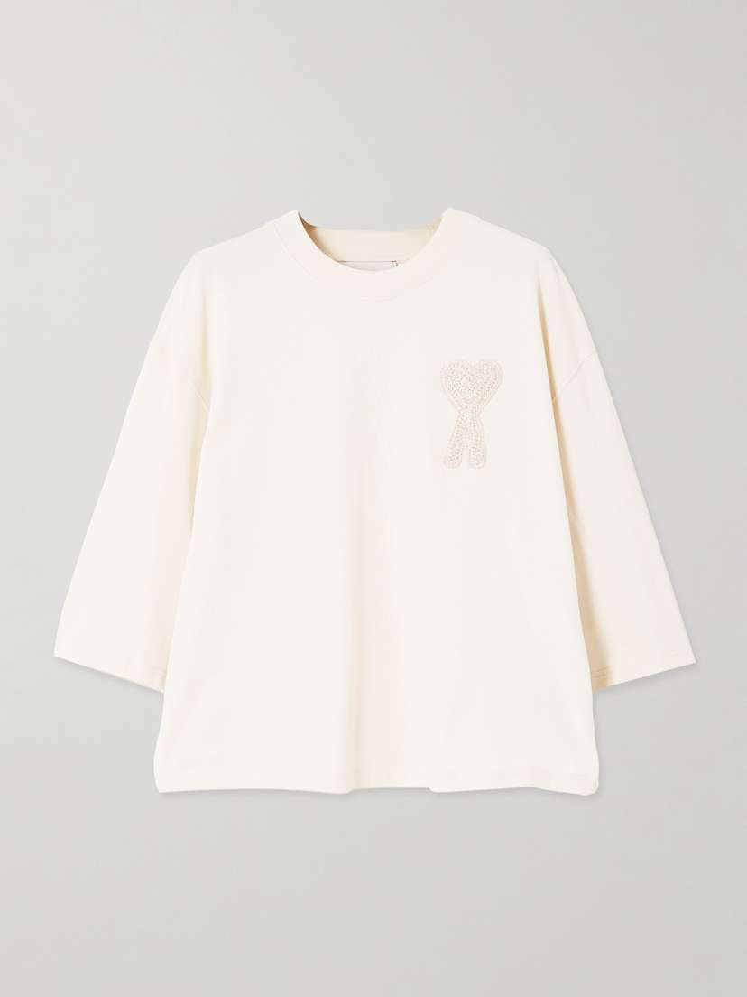 AMI PARIS Embroidered Organic Cotton-jersey T-shirt