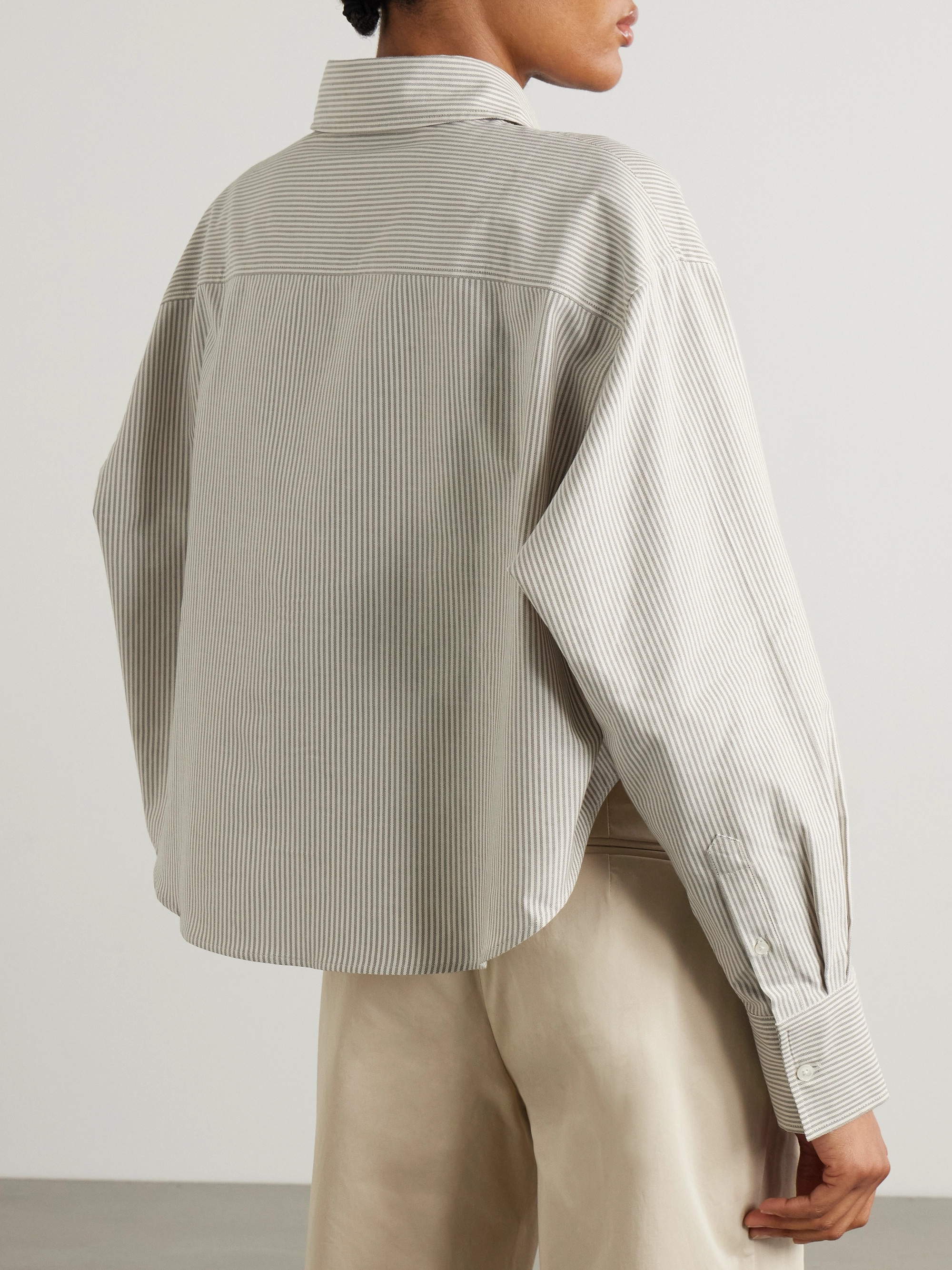 Ami Paris - ADC embroidered cropped striped cotton Oxford shirt