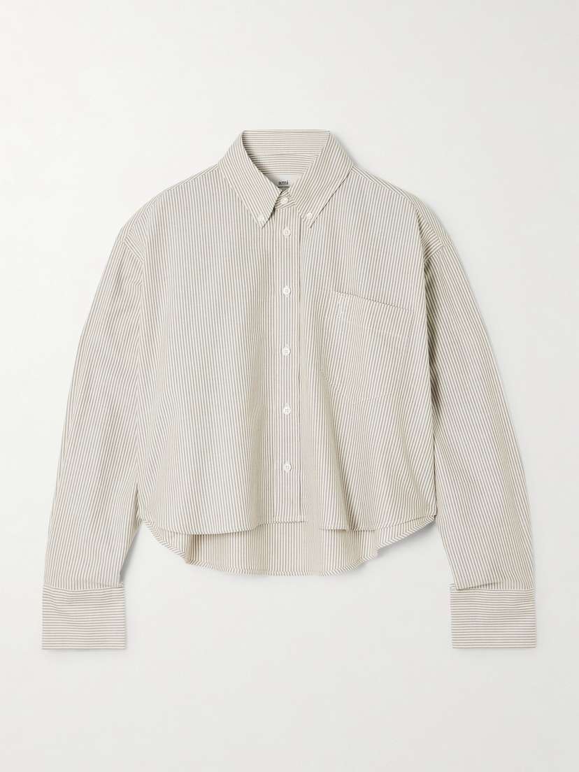 AMI PARIS Adc Embroidered Cropped Striped Cotton Oxford Shirt