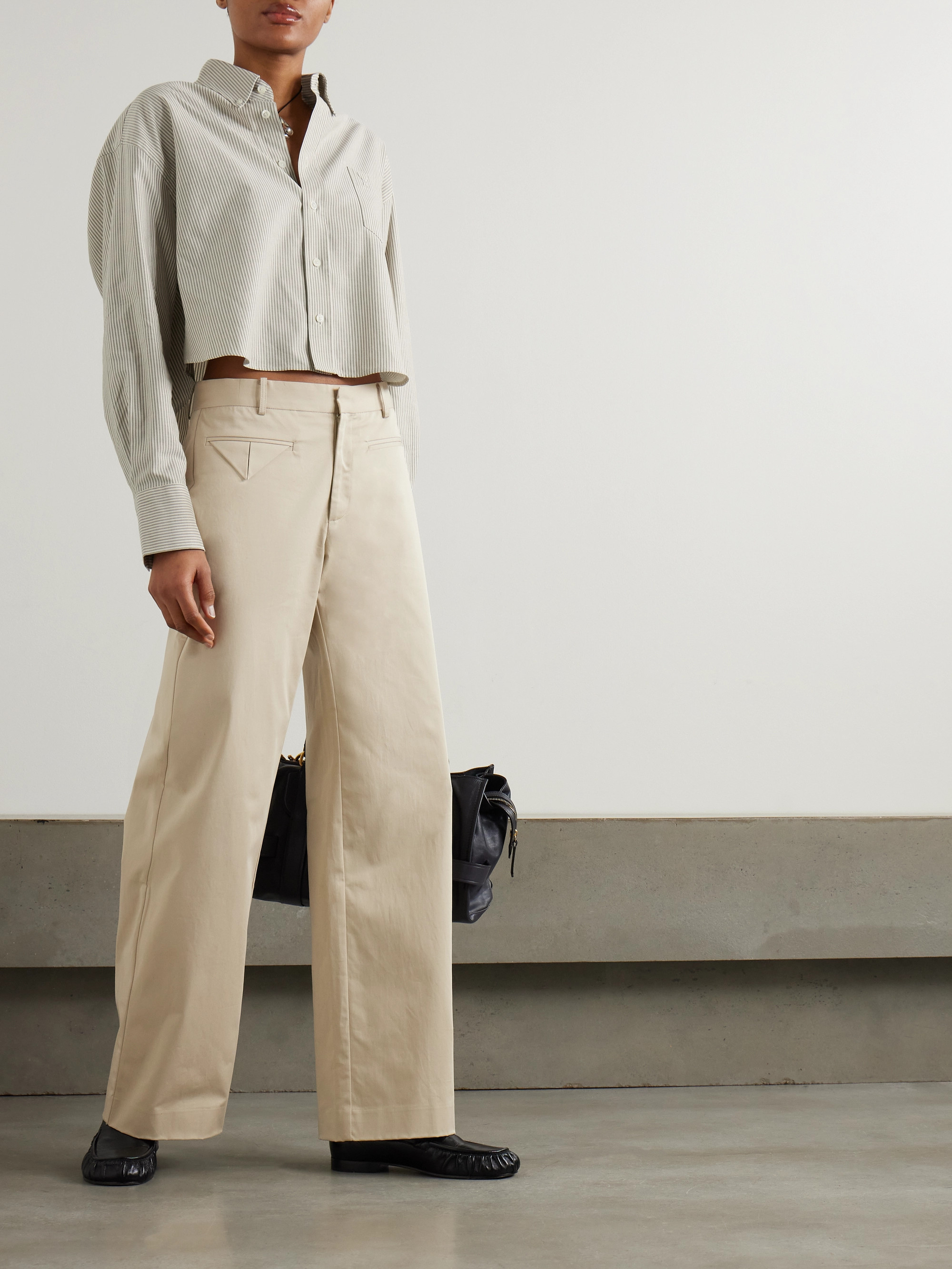 Ami Paris - ADC embroidered cropped striped cotton Oxford shirt