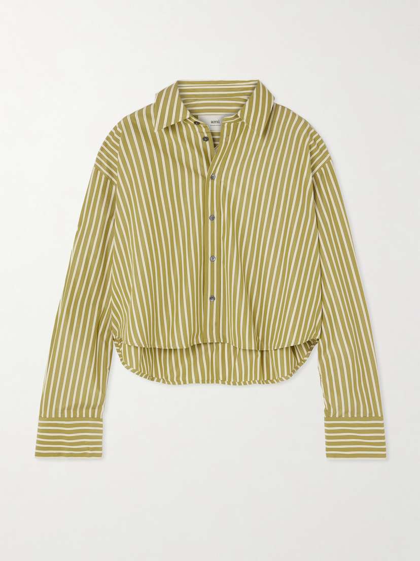 AMI PARIS Cropped Striped Cotton-poplin Shirt - xx small