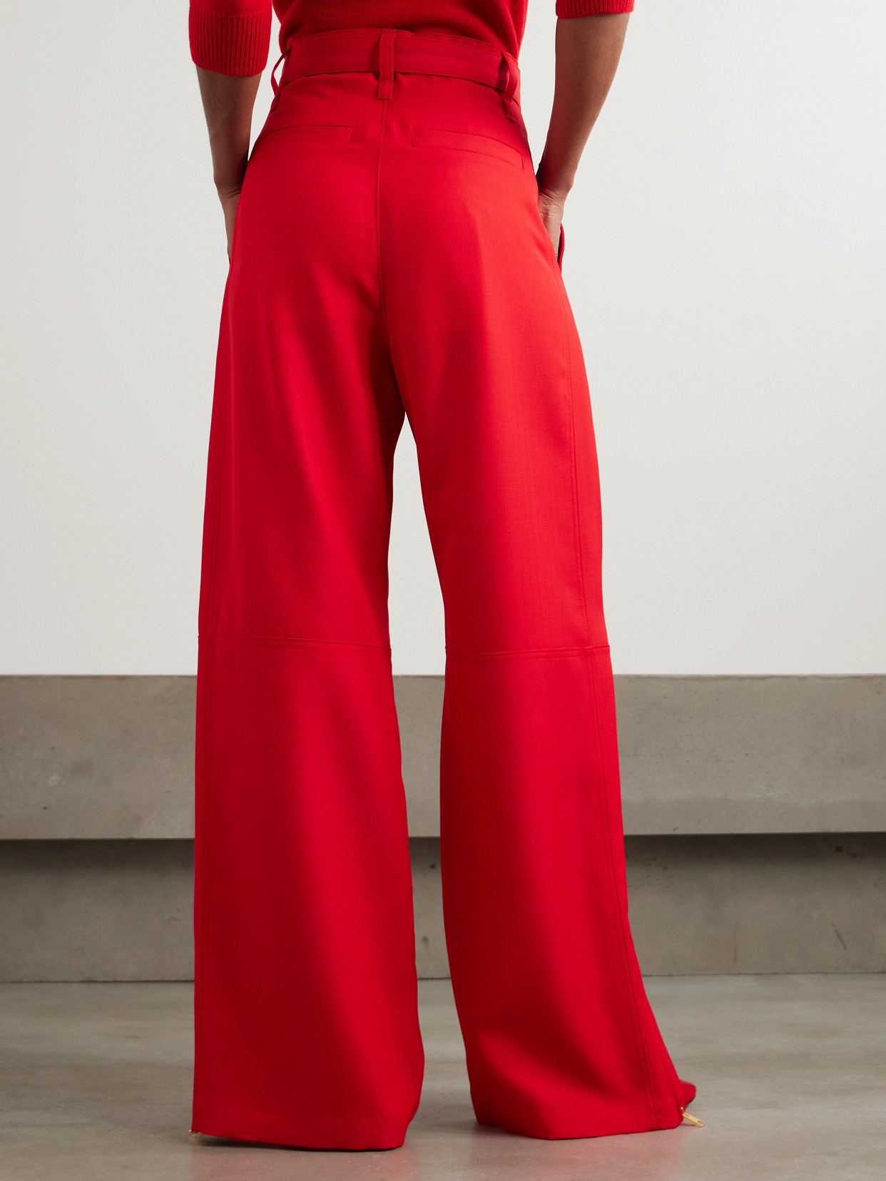 Ami Alexandre Mattiussi Belted Zip-detailed Wool-canvas Wide-leg Pants