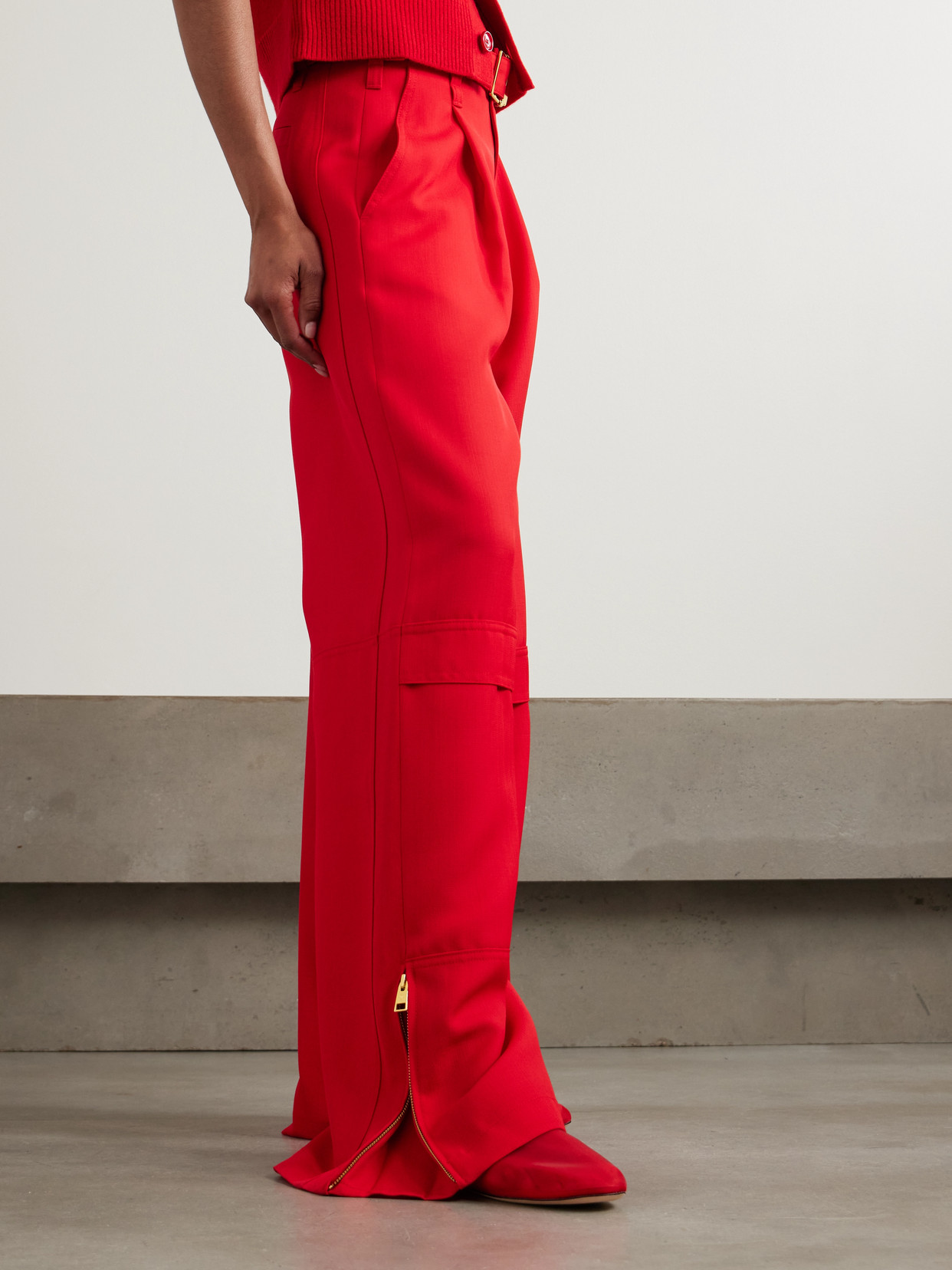 Ami Alexandre Mattiussi Belted Zip-detailed Wool-canvas Wide-leg Pants