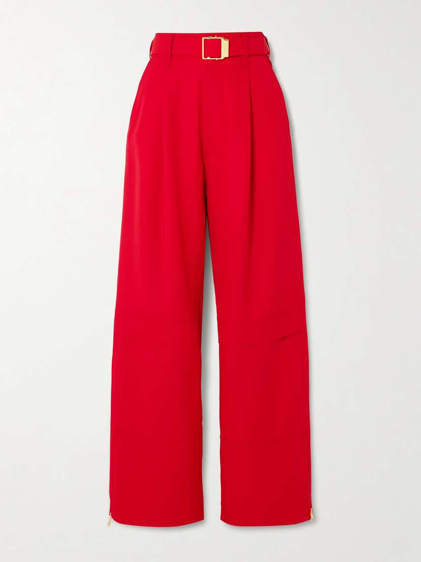 AMI PARIS Belted Zip-detailed Wool-canvas Wide-leg Pants