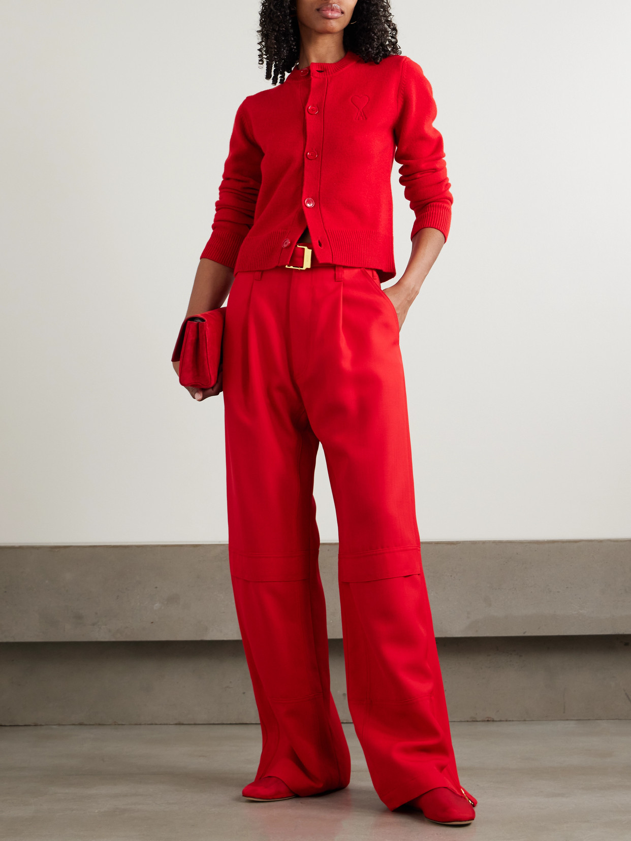 Ami Alexandre Mattiussi Belted Zip-detailed Wool-canvas Wide-leg Pants
