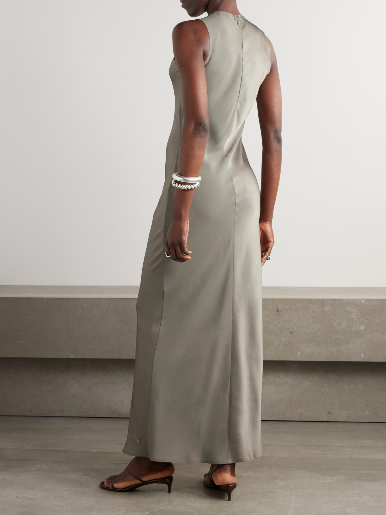 Ami Alexandre Mattiussi Beige Long Straight Dress Grey In Ash
