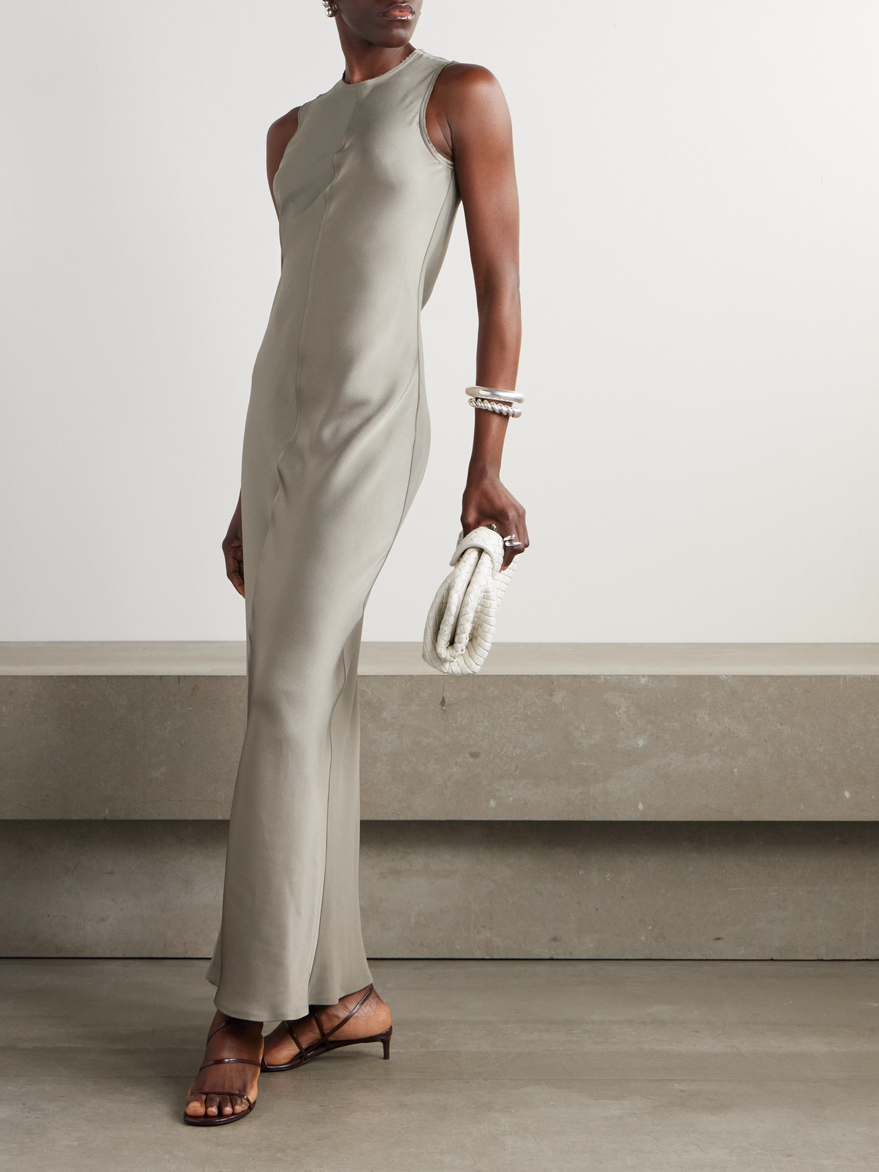 Ami Alexandre Mattiussi Beige Long Straight Dress Grey In Ash