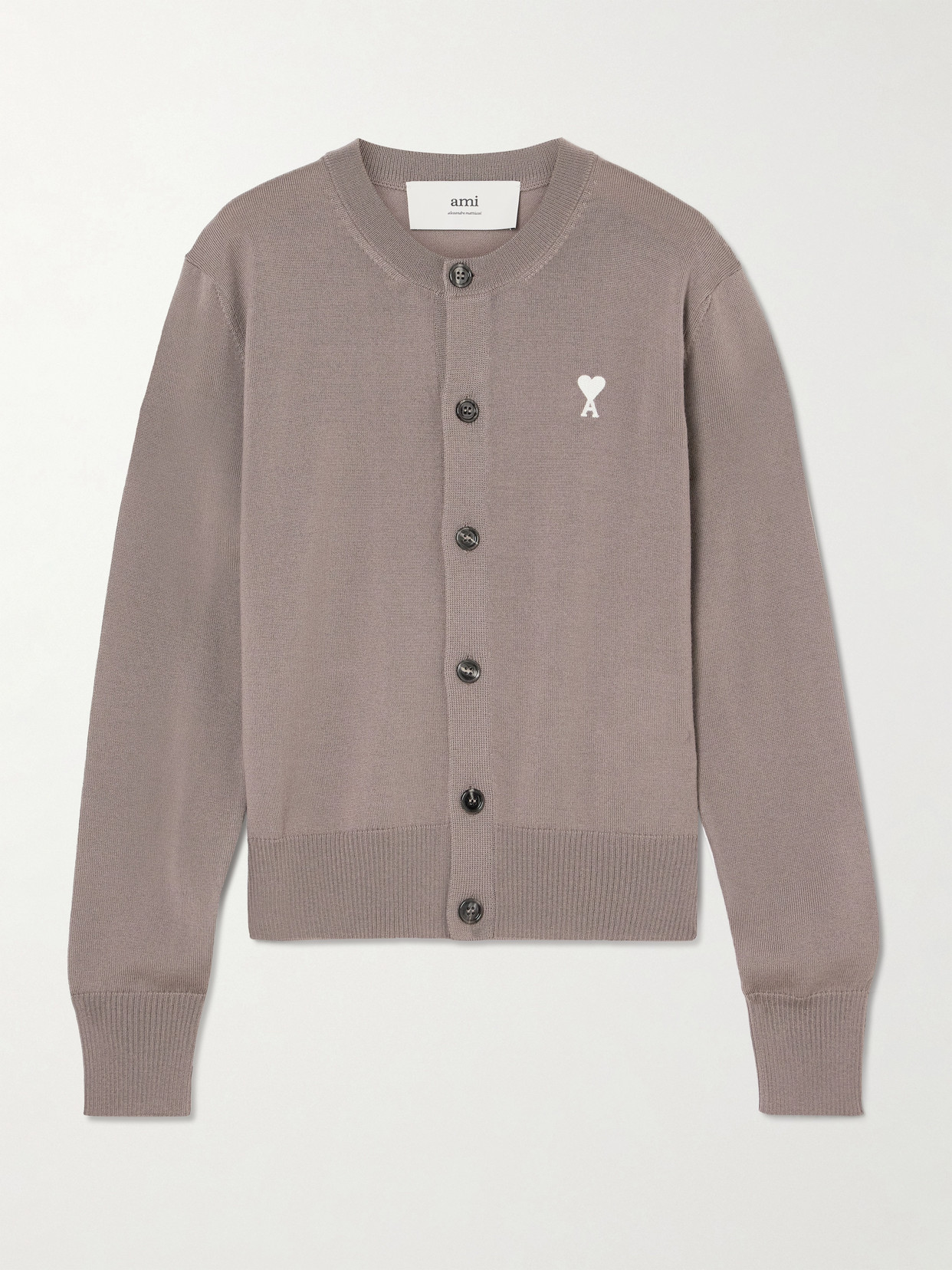 Ami Alexandre Mattiussi Adc Embroidered Merino Wool Cardigan In Neutrals
