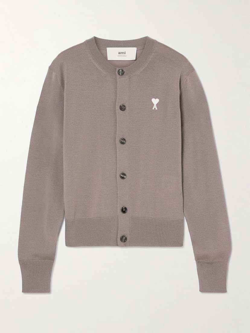 AMI PARIS Adc Embroidered Merino Wool Cardigan