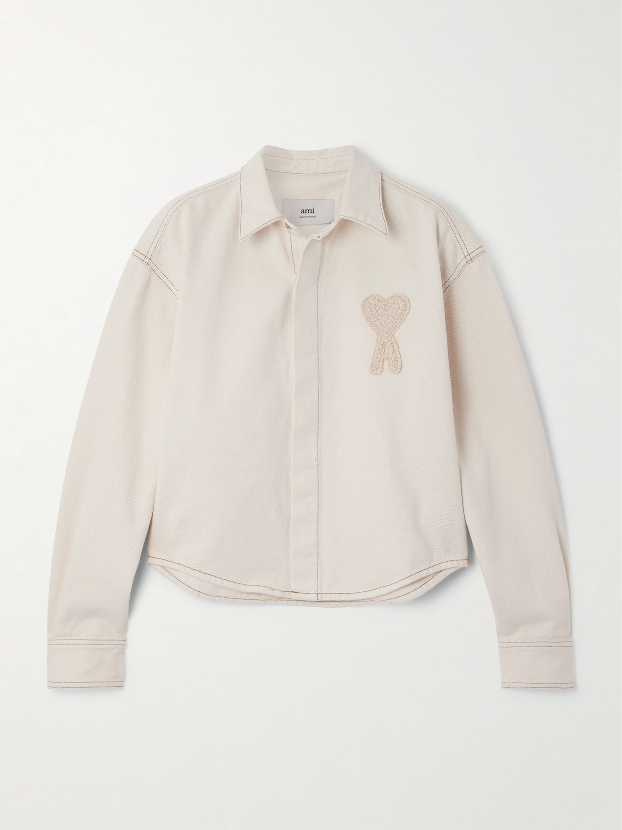 Ami Alexandre Mattiussi Adc Embroidered Cotton-twill Cropped Shirt In White