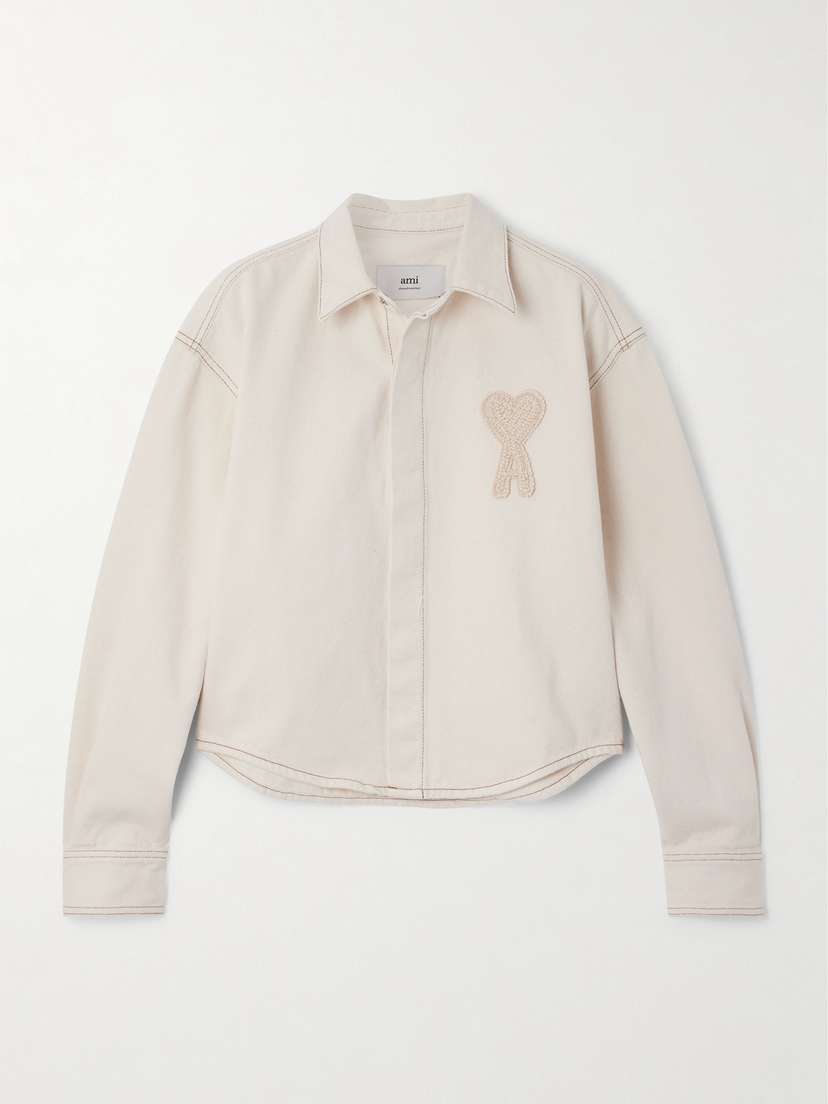 AMI PARIS Adc Embroidered Cotton-twill Cropped Shirt