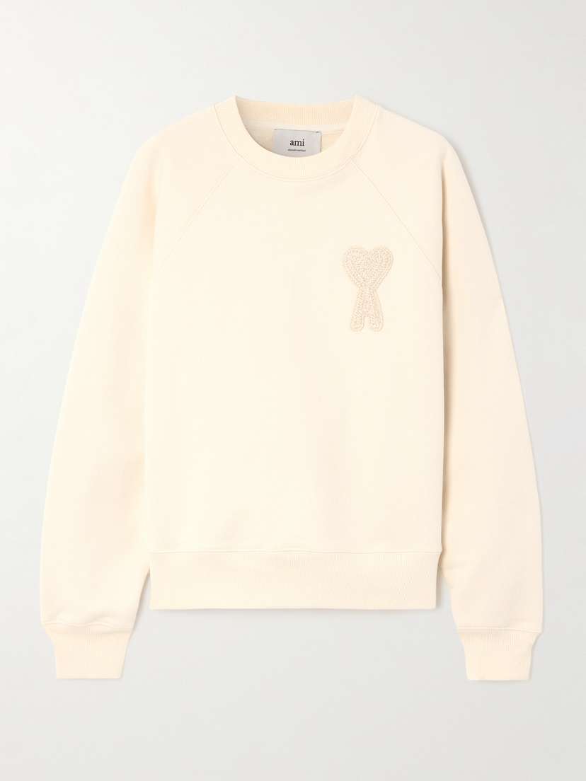 AMI PARIS Adc Embroidered Appliquéd Organic Cotton-jersey Sweatshirt