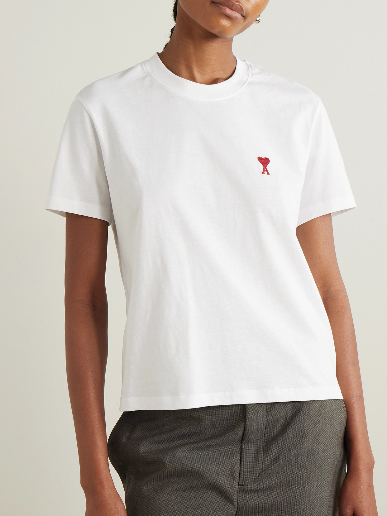 Ami Alexandre Mattiussi De Caur Embroidered Organic Cotton-jersey T-shirt In White