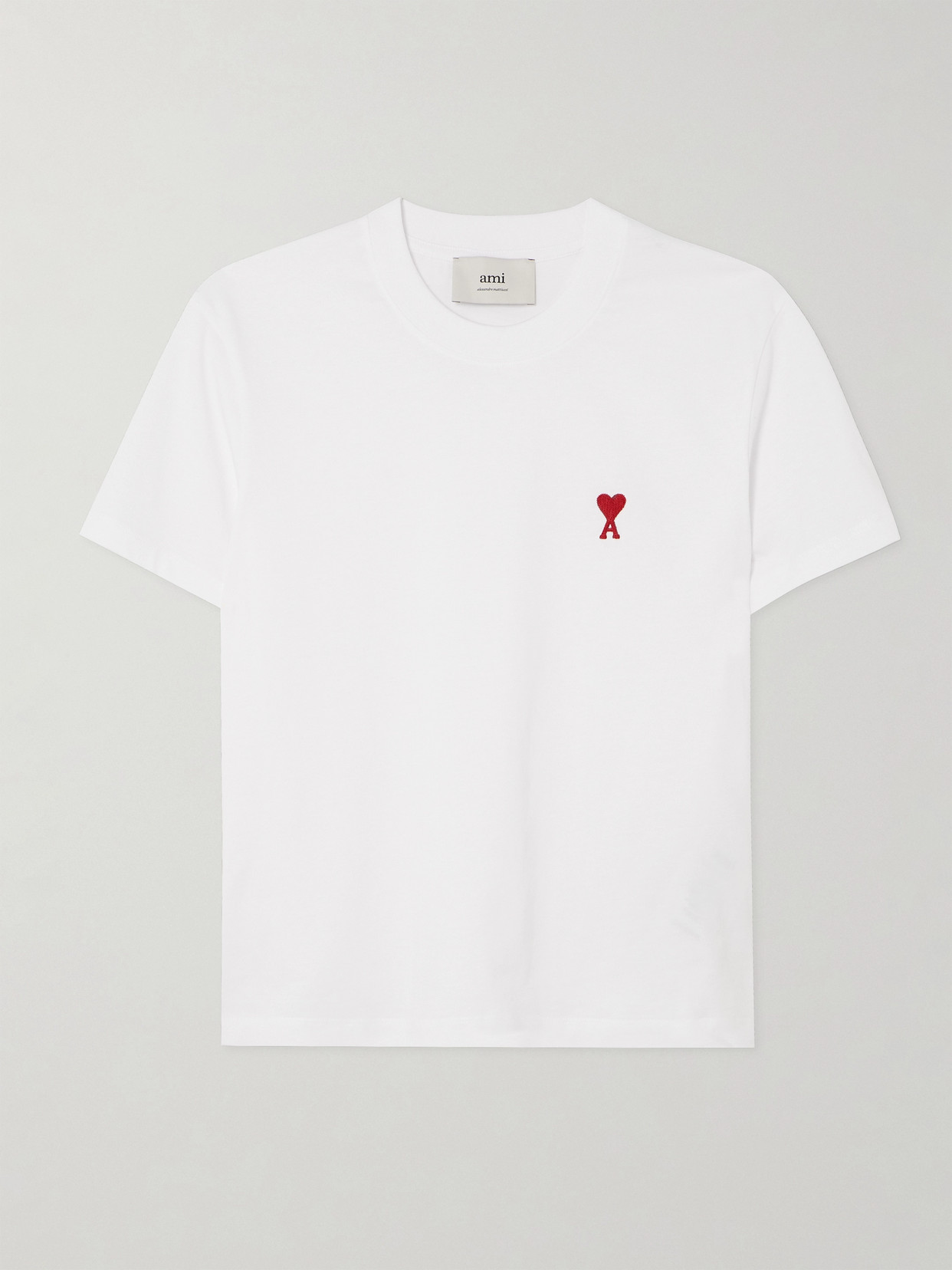 Ami Alexandre Mattiussi De Caur Embroidered Organic Cotton-jersey T-shirt In White