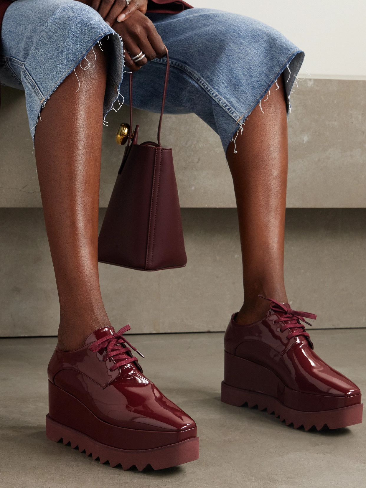 Stella Mccartney Elyse Vegetarian Patent-leather Platform Brogues In Burgundy