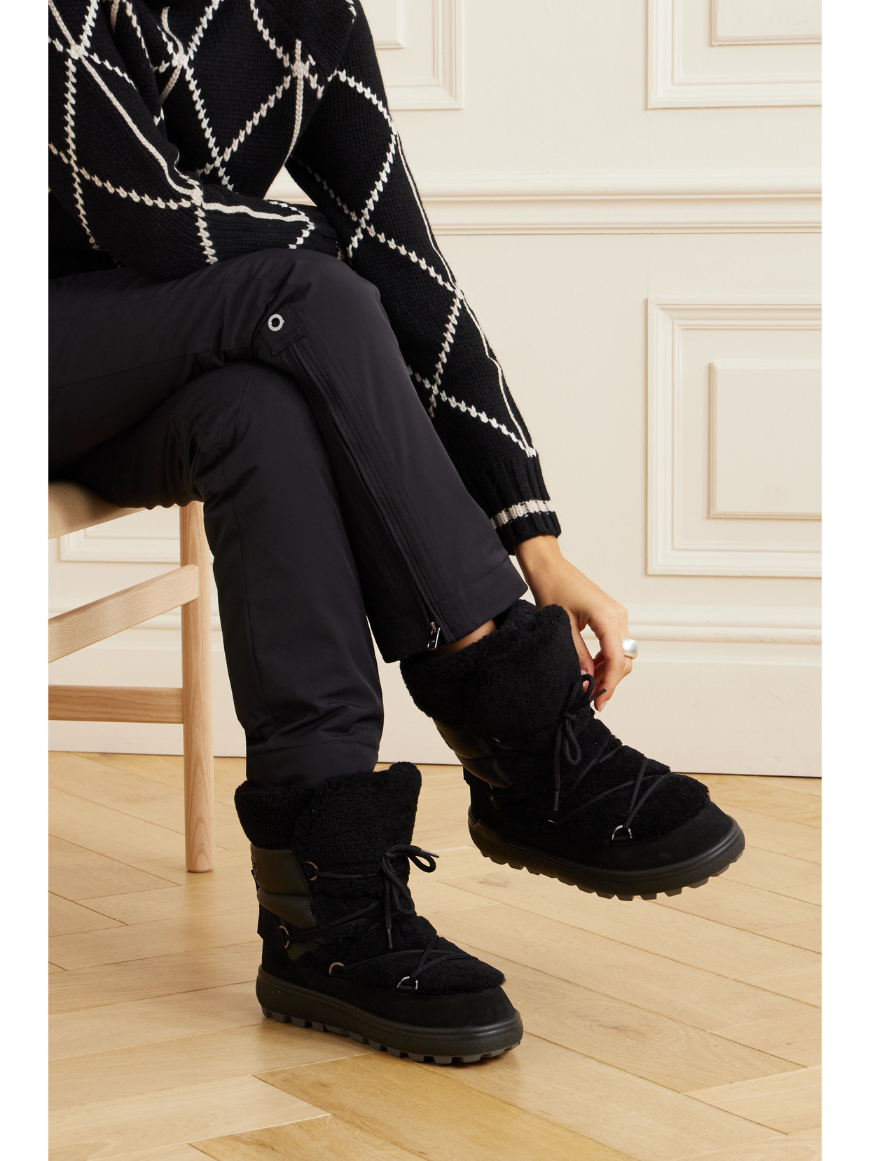 Bogner Chamonix Shearling, Textured-leather And Suede Snow Boots In Black