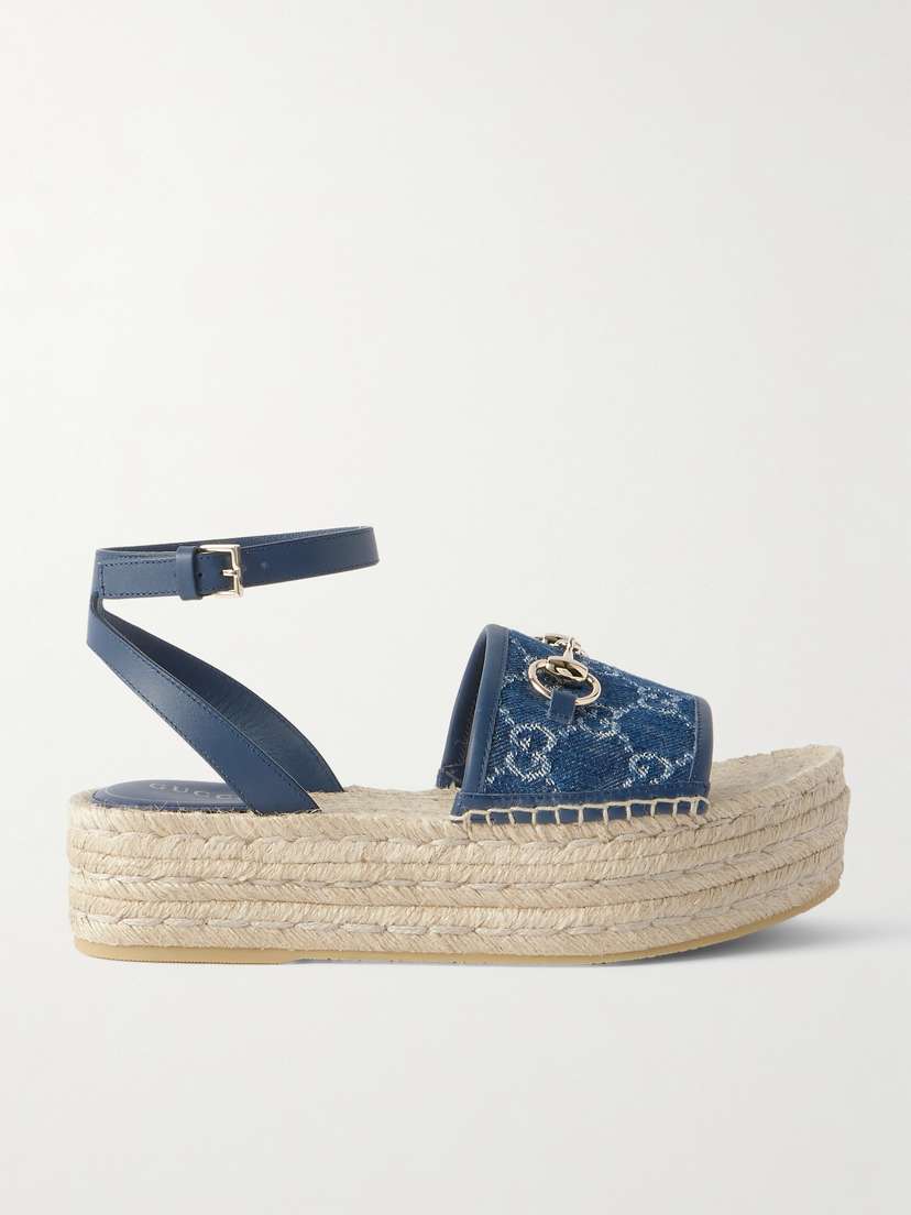Gucci Paloma Leather-trimmed Logo-print Denim Sandals