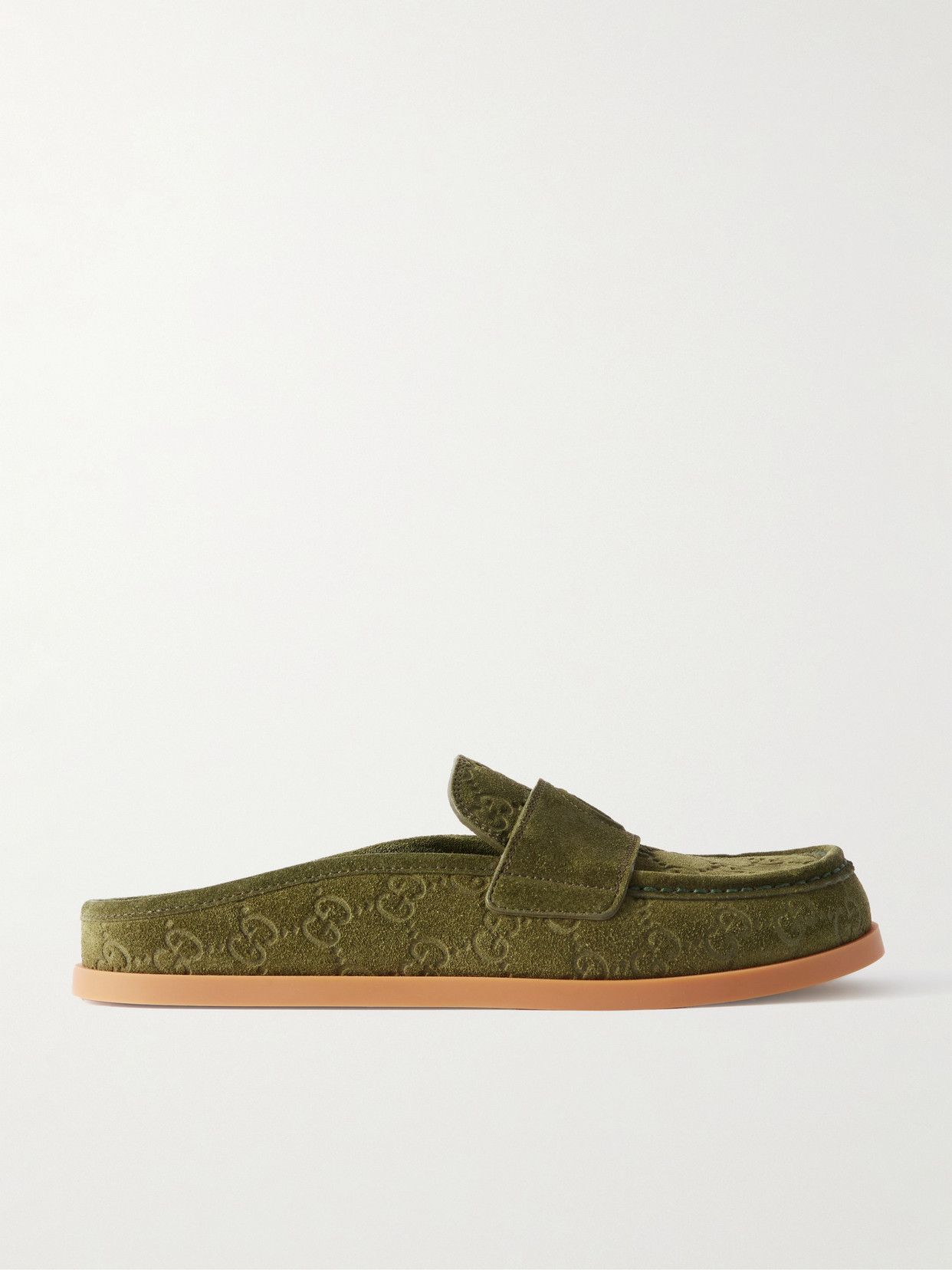 Gucci Celia Debossed Suede Mules In Green
