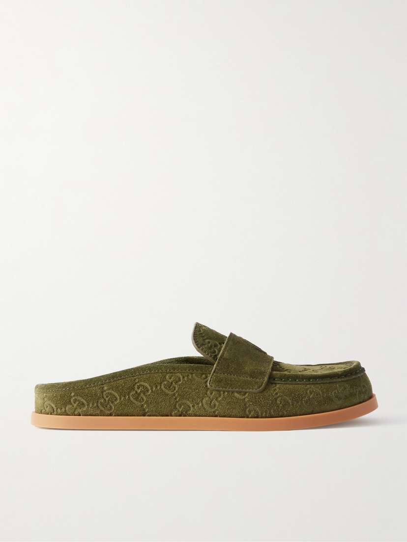Gucci Celia Debossed Suede Mules
