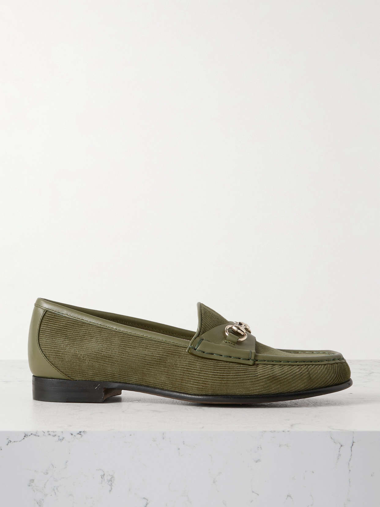Gucci - Horsebit-embellished Corduroy And Leather Loafers - Green